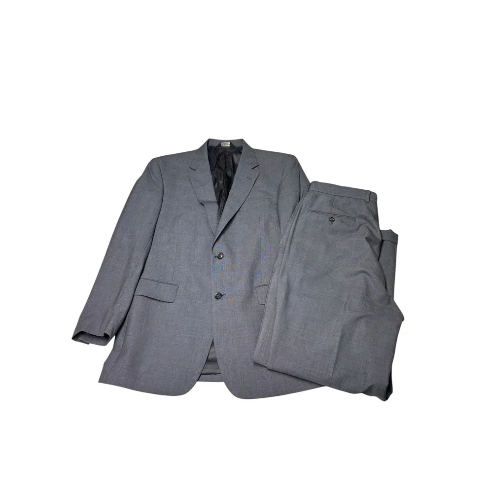 Jos. A. Bank Mens 42L Grey Glen Plaid 100% Wool 2 Piece Suit Blazer W36‎ L31